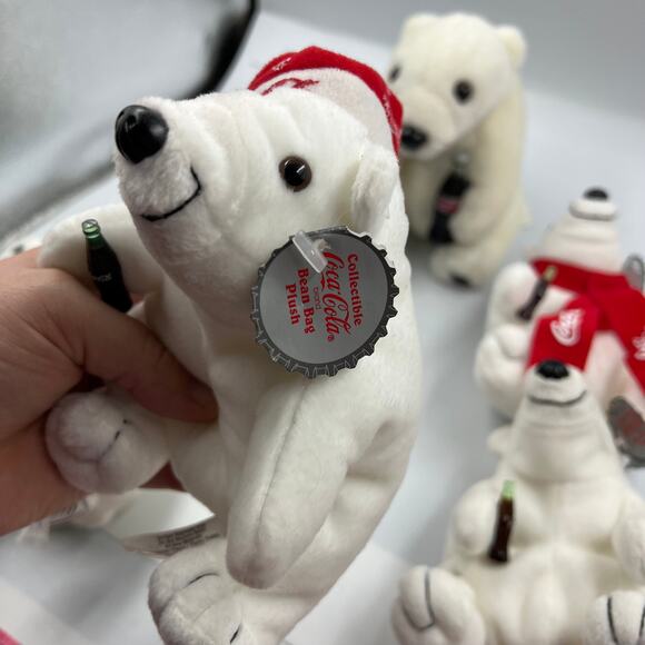 Vintage Lot 8 Coca Cola Polar Bear Bean Bag Plush Seal Christmas Ornaments - Picture 8 of 13